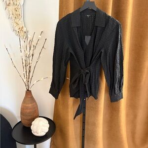 Rails Black Textured Blouse with Tie-Front